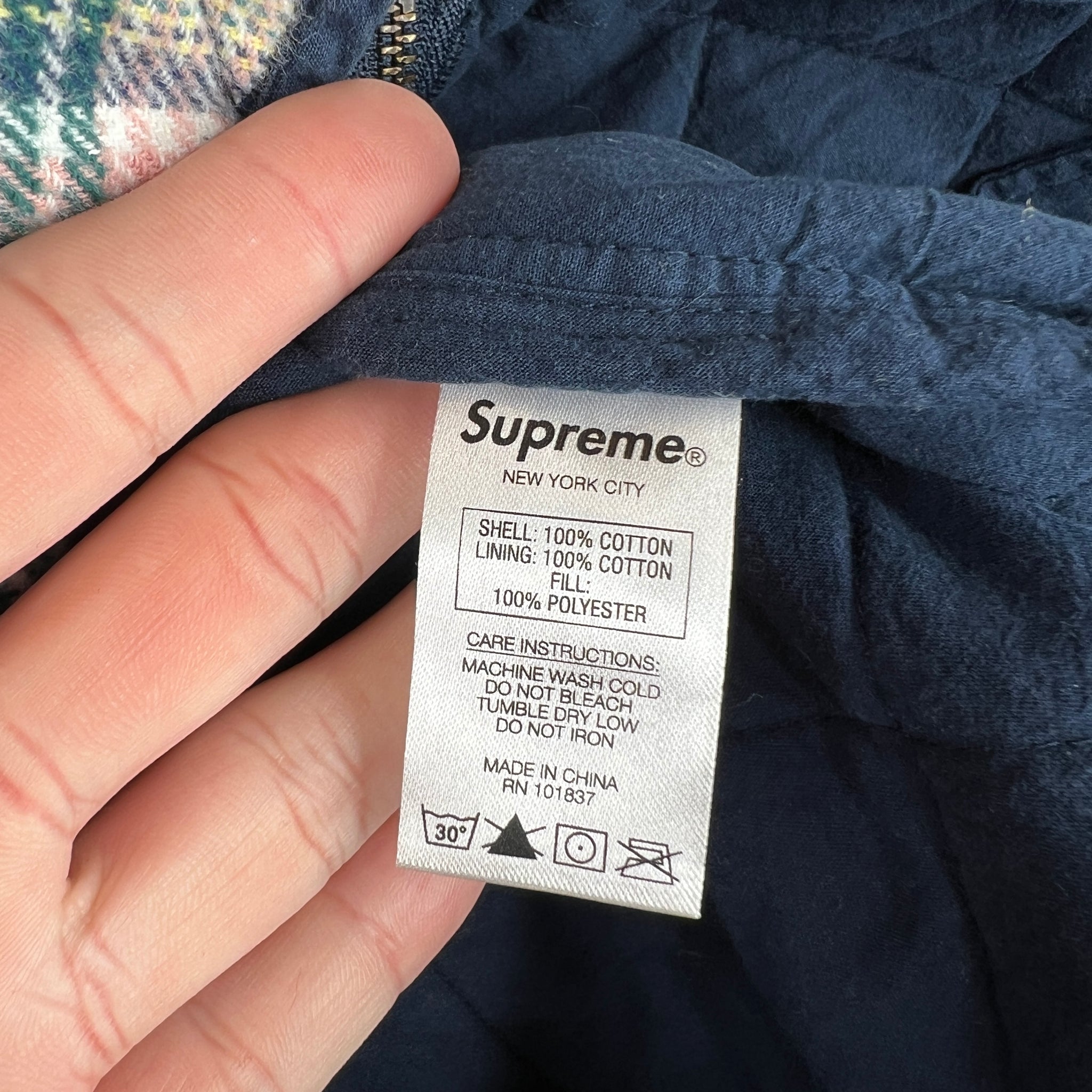 Supreme Quilted Plaid Zip Up Jacket