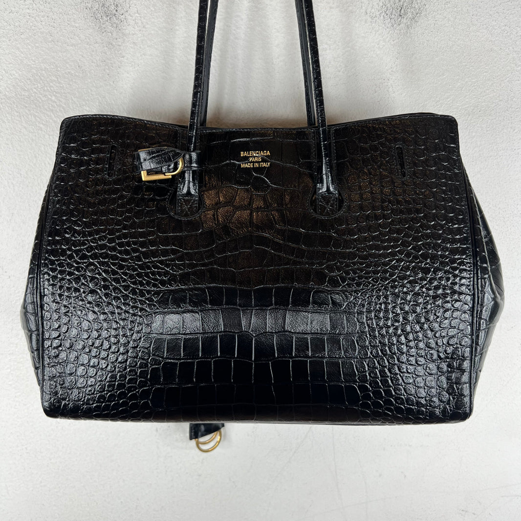 Balenciaga Medium Croc-Embossed Bel-Air Bag