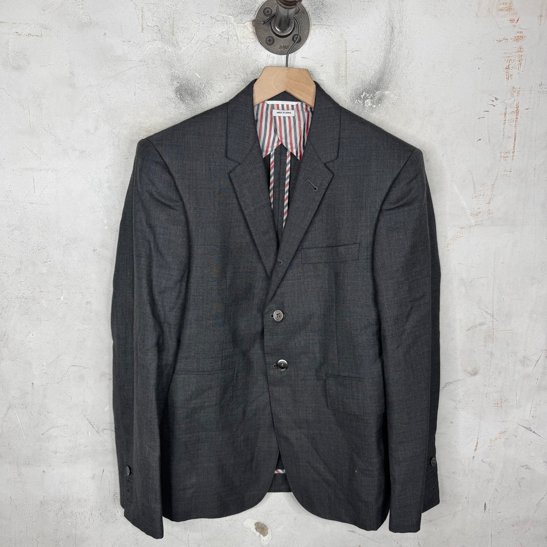 Thom Browne Dark Grey Striped Partial Lined Blazer