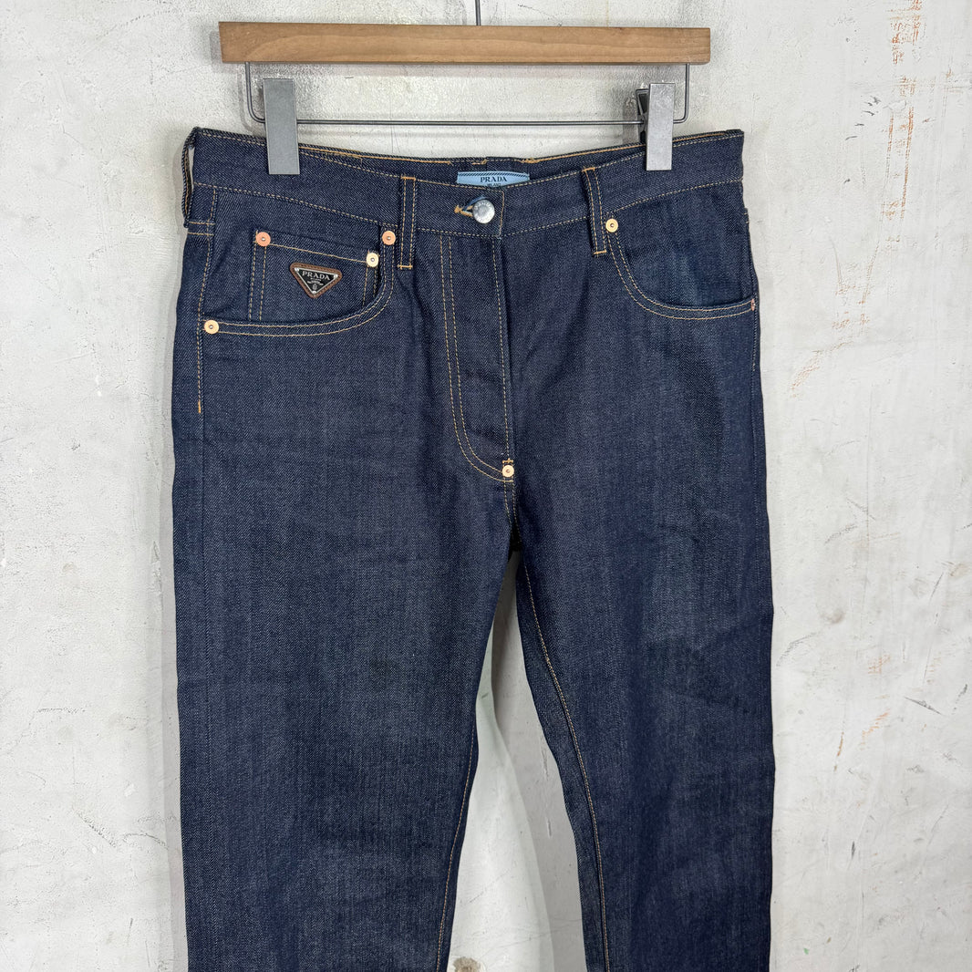 Prada Raw Buckle Back Jeans