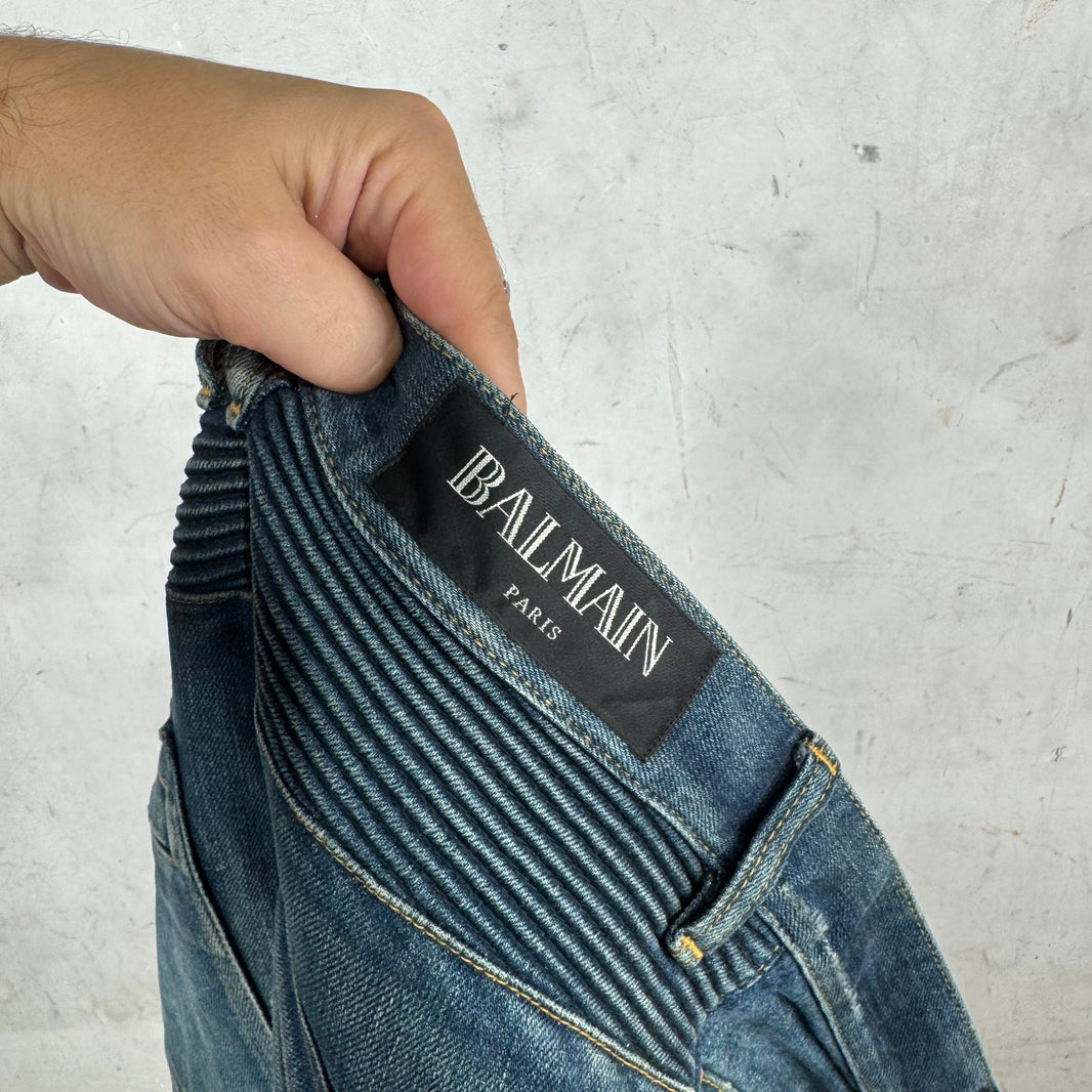 Balmain Medium Wash Biker Jeans