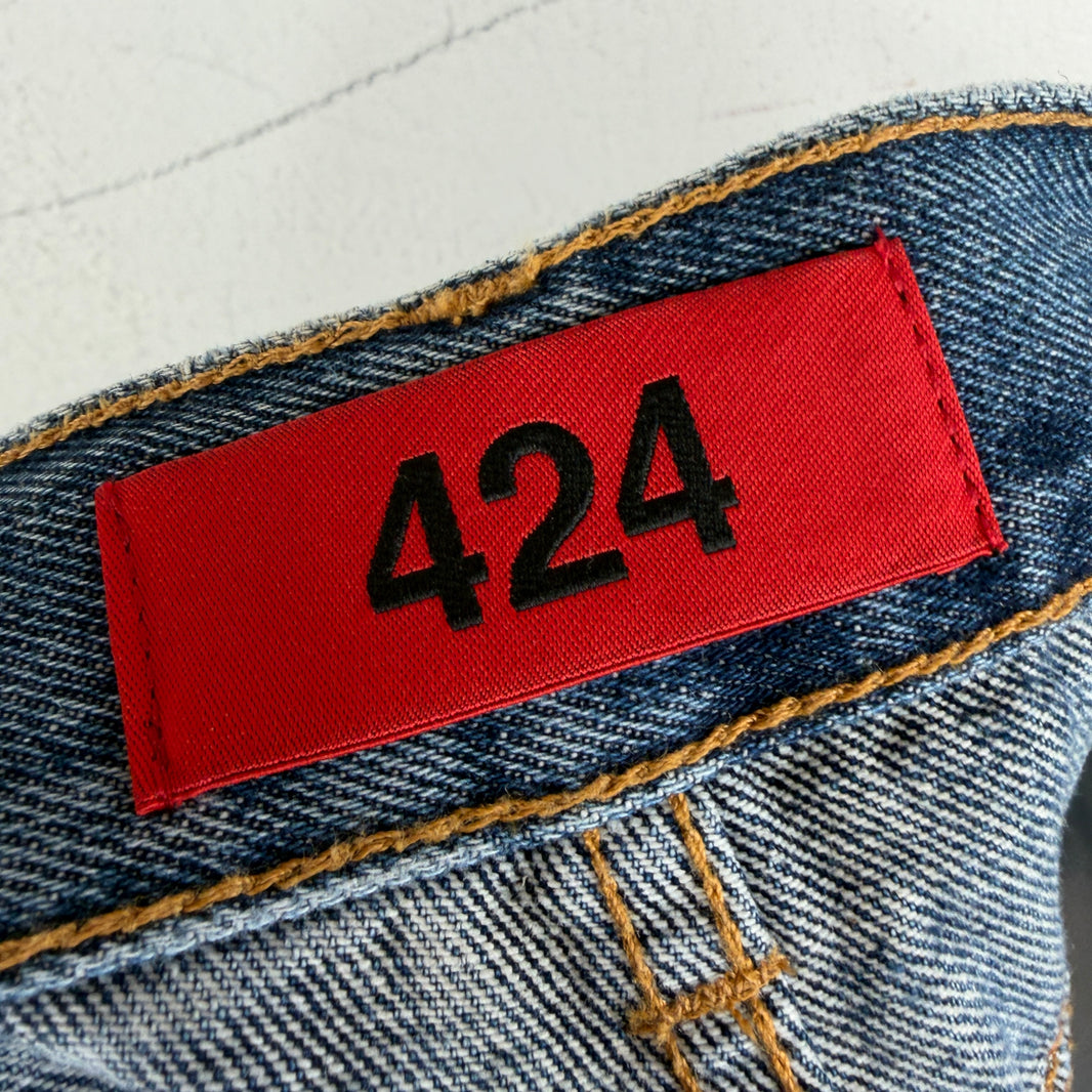 424 Washed Blue Loose 5 Pocket Jeans