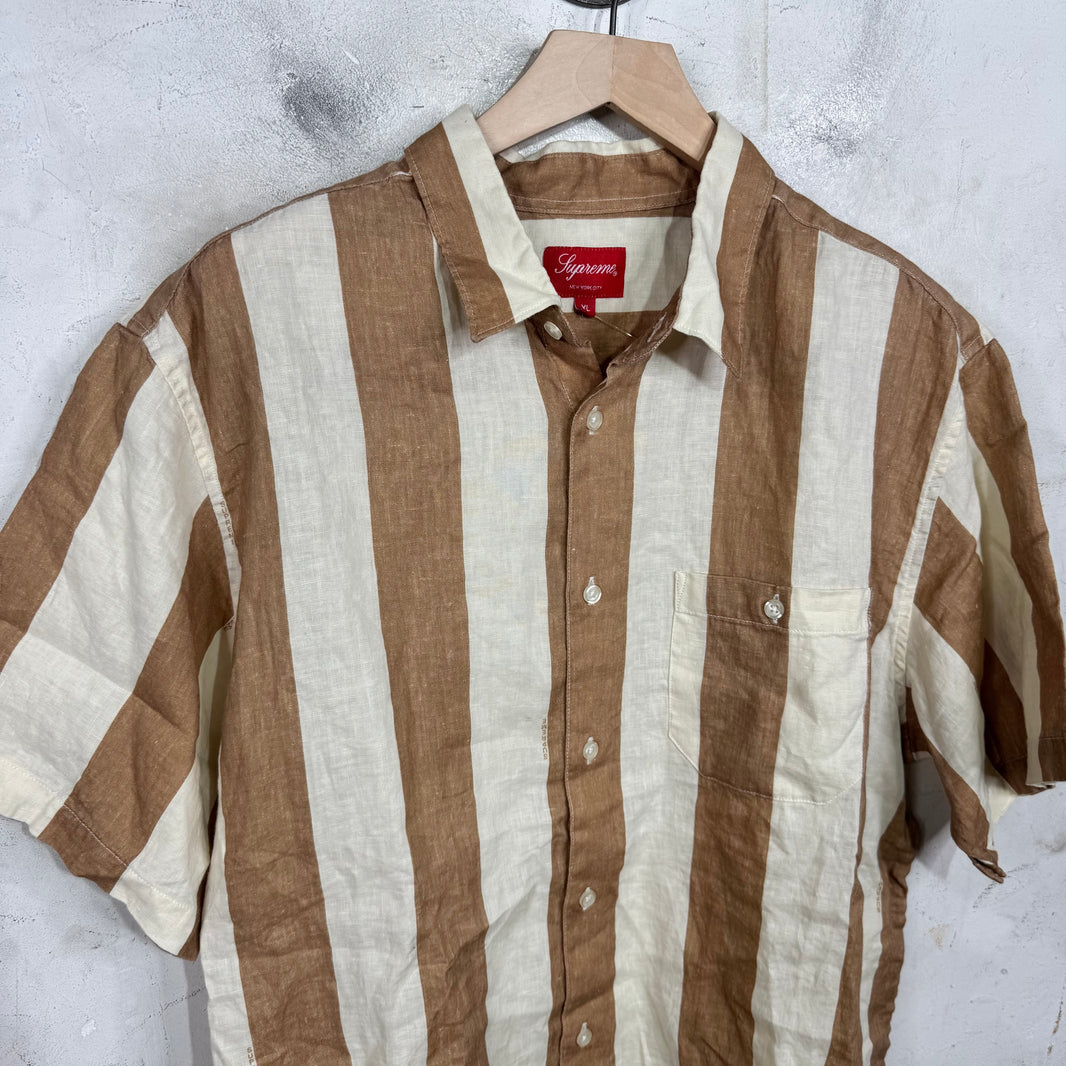 Supreme Tan/White Wide Striped Linen Shirt