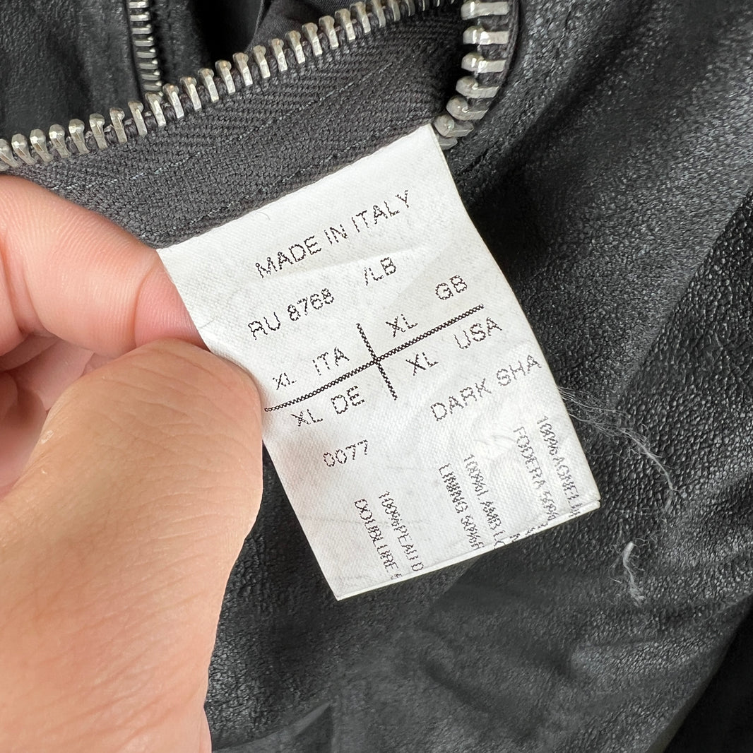 Rick Owens Gray Blistered Leather Biker Jacket