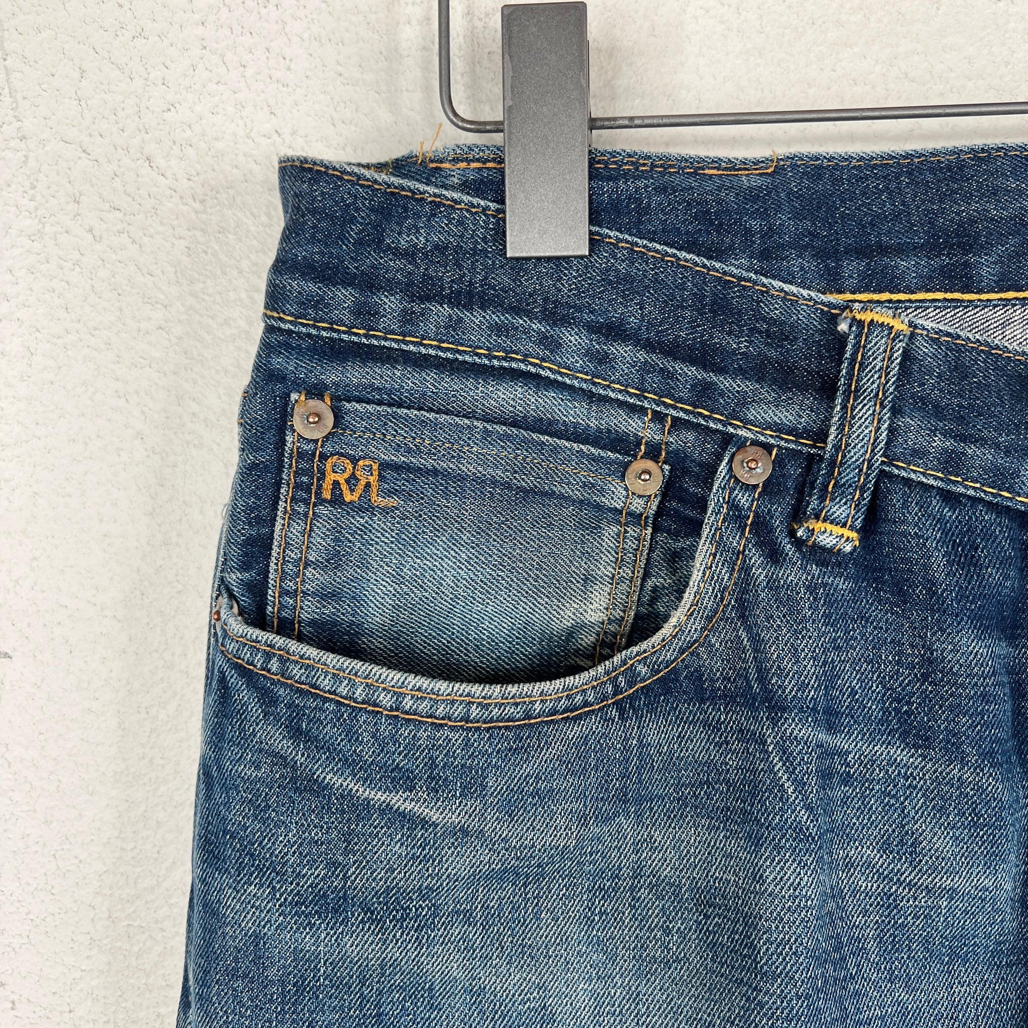 RRL Distressed Knee Cut Denim Jeans
