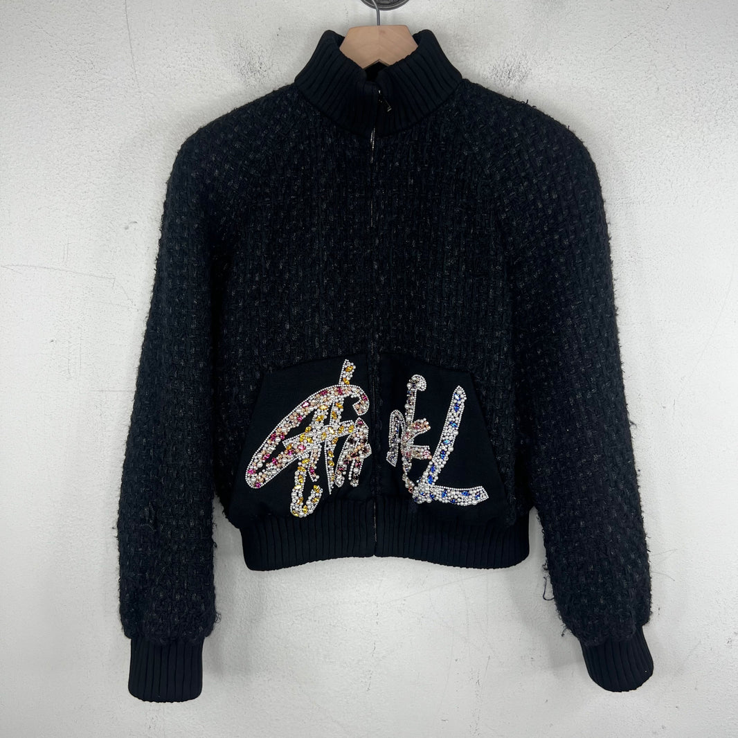 Chanel 22A Tweed Embellished Zip Up Jacket