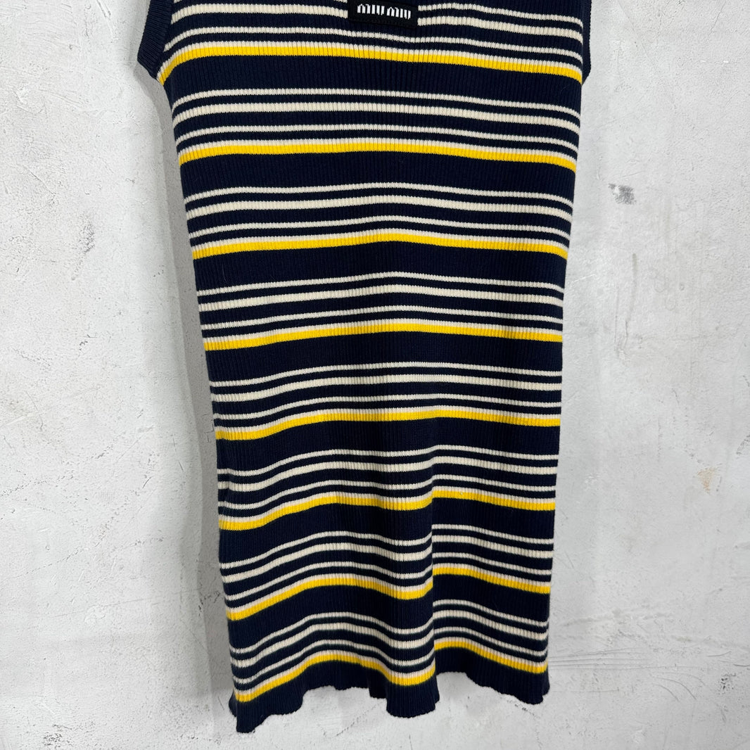 Miu Miu Striped Logo Sleeveless Top