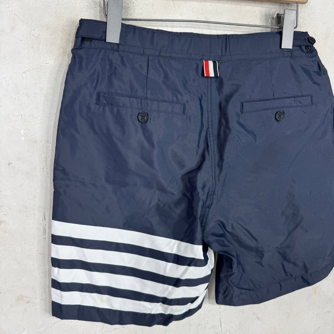 Thom Browne Navy Nylon Striped Shorts