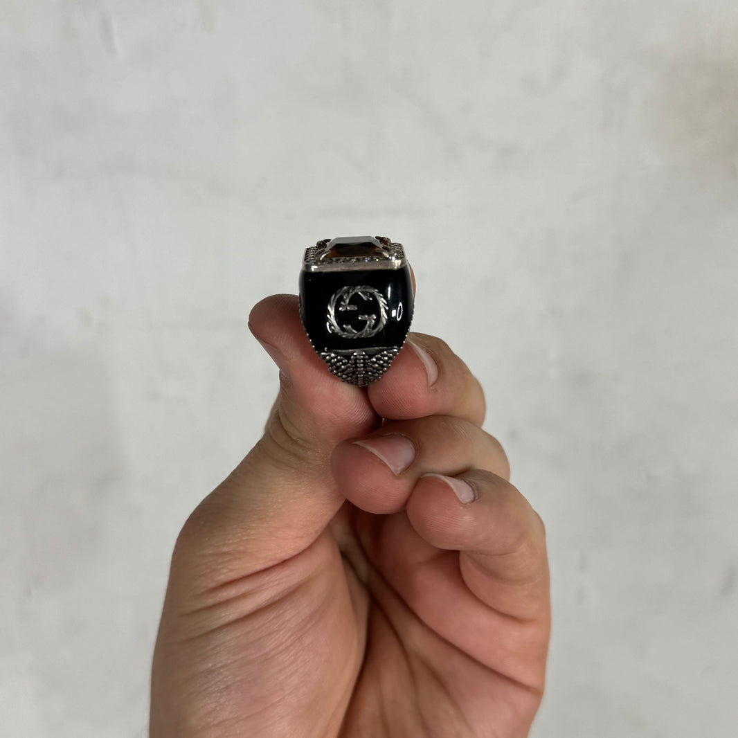 Gucci Enamel Coated Sterling Crystal Ring