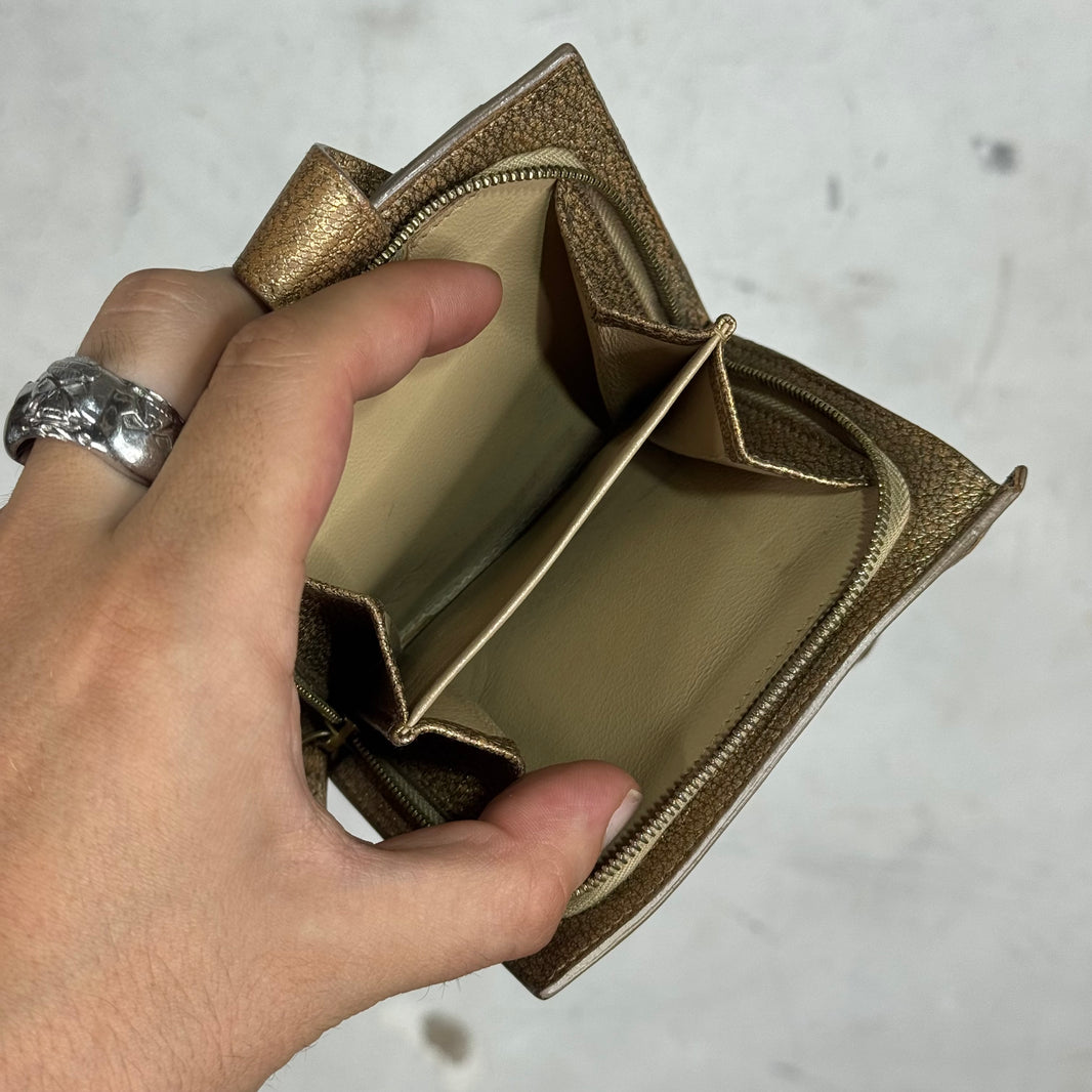Bottega Veneta Gold Metallic Intrecciato Bi-Fold Wallet