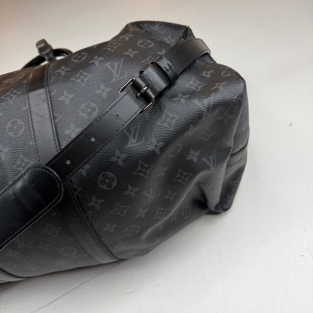 Louis Vuitton Black Monogram Keepall 55 Duffel Bag