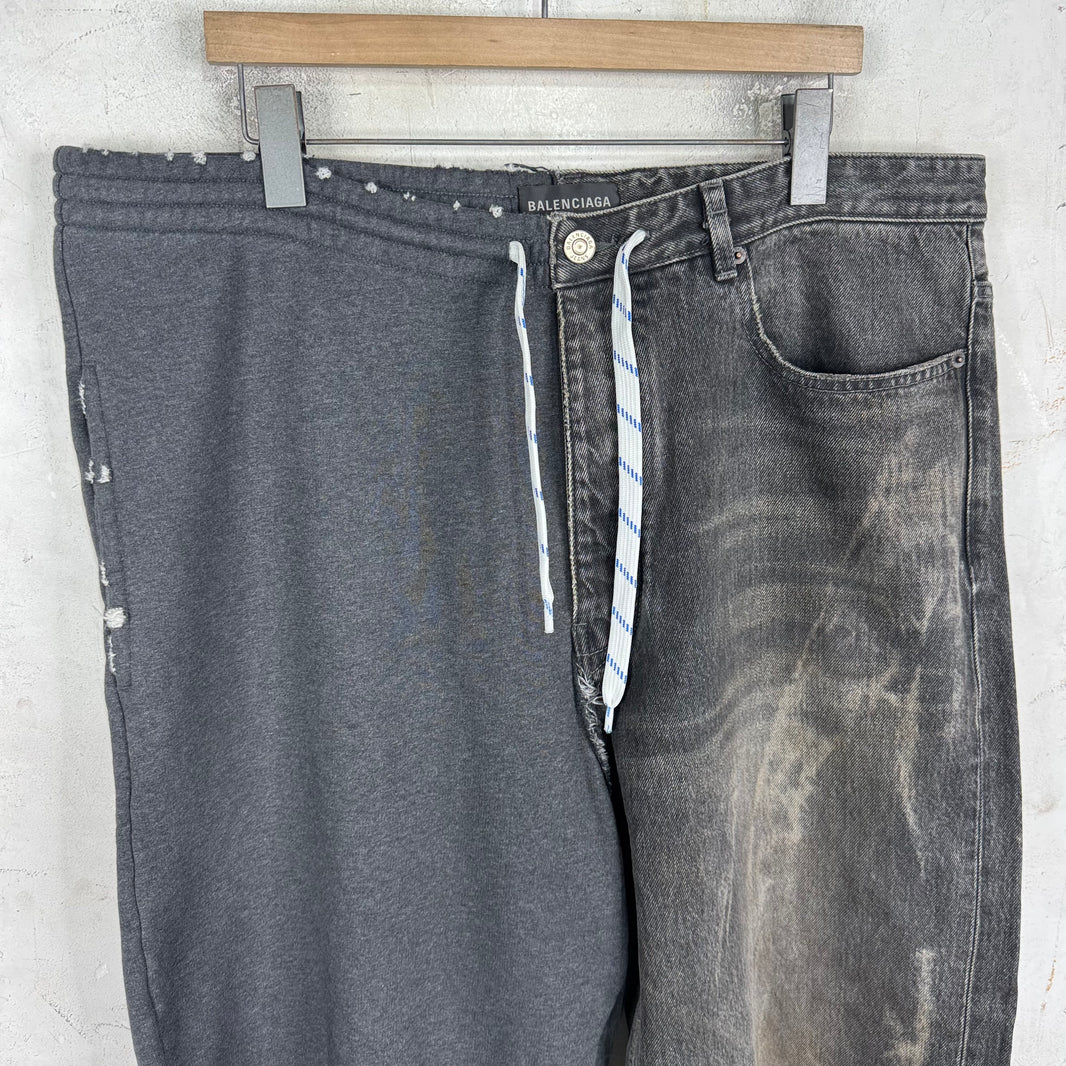 Balenciaga Hybrid Sweatpant/ Denim Drawstring Pants