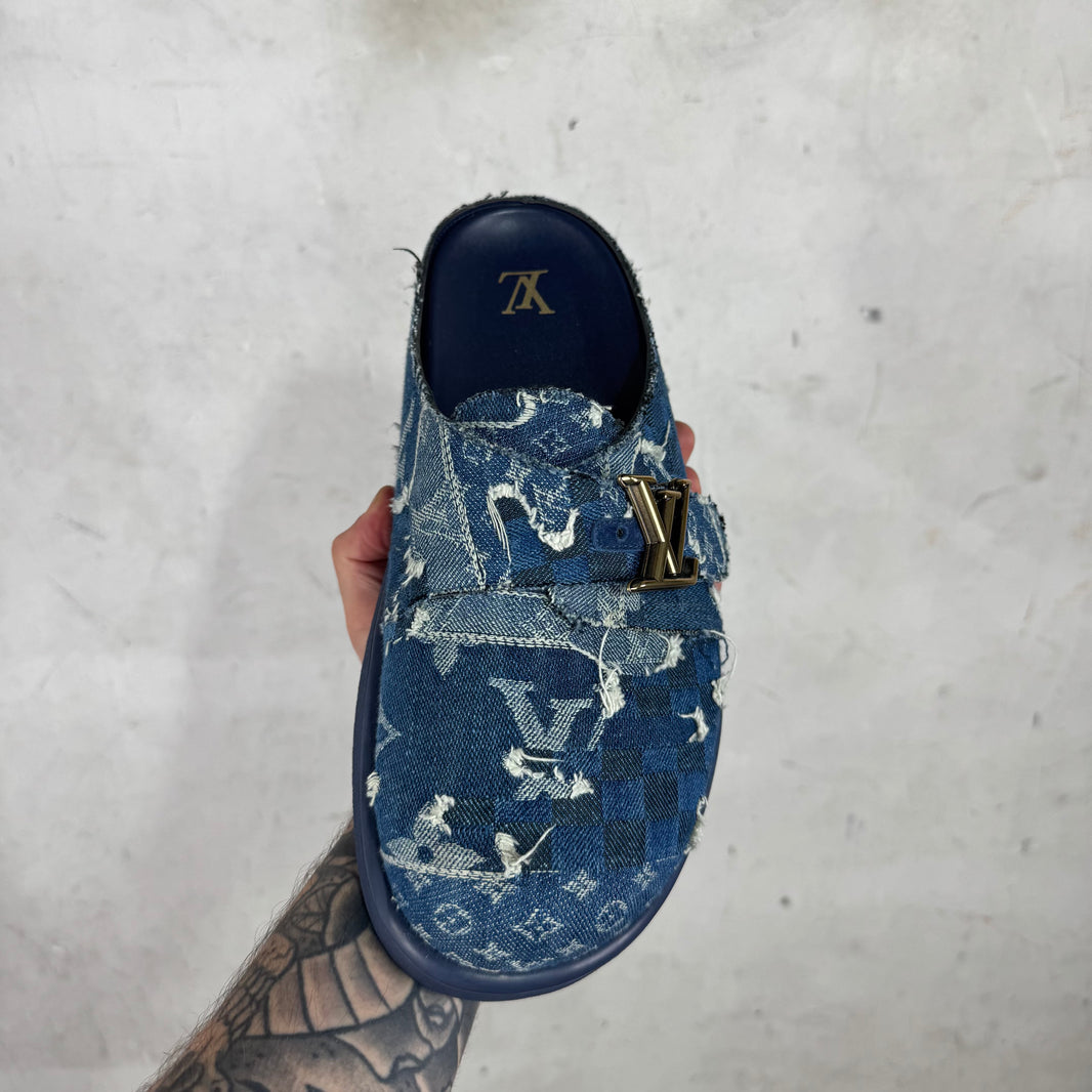 Louis Vuitton Denim Patchworked Monogram Easy Mules