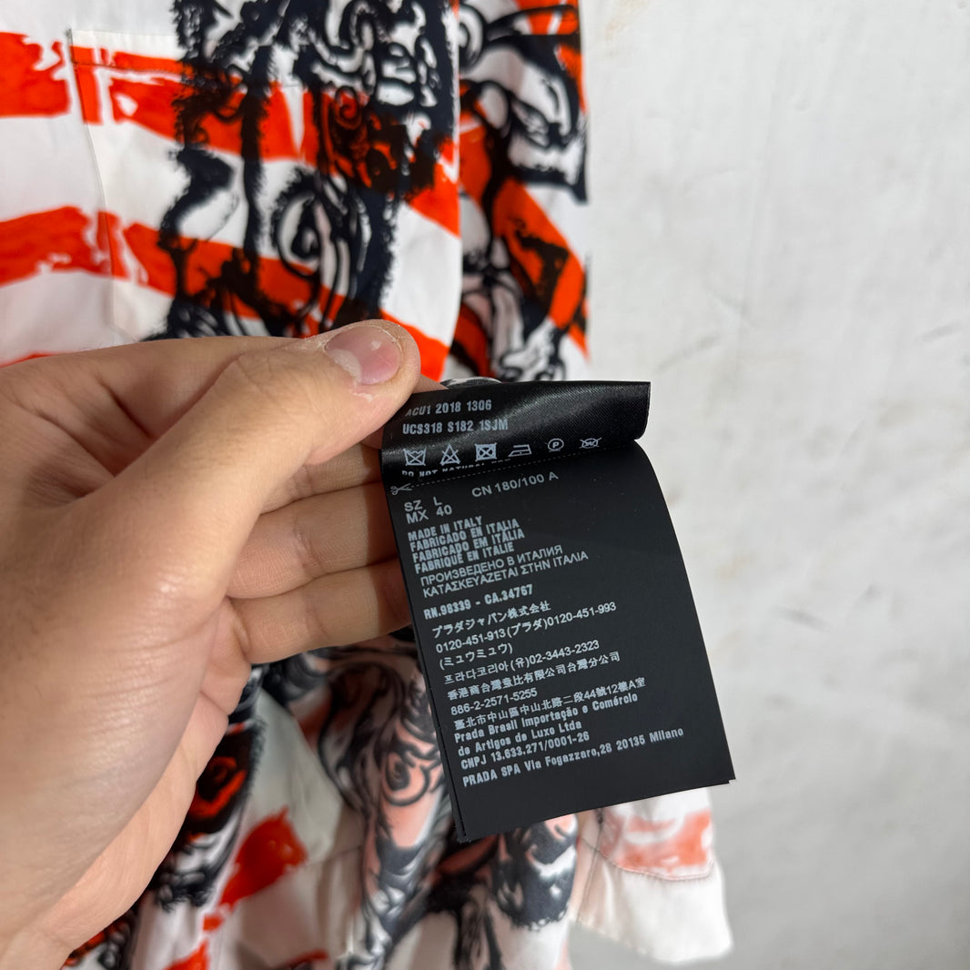 Prada Orange Abstract Silk Buttoned S/S Shirt