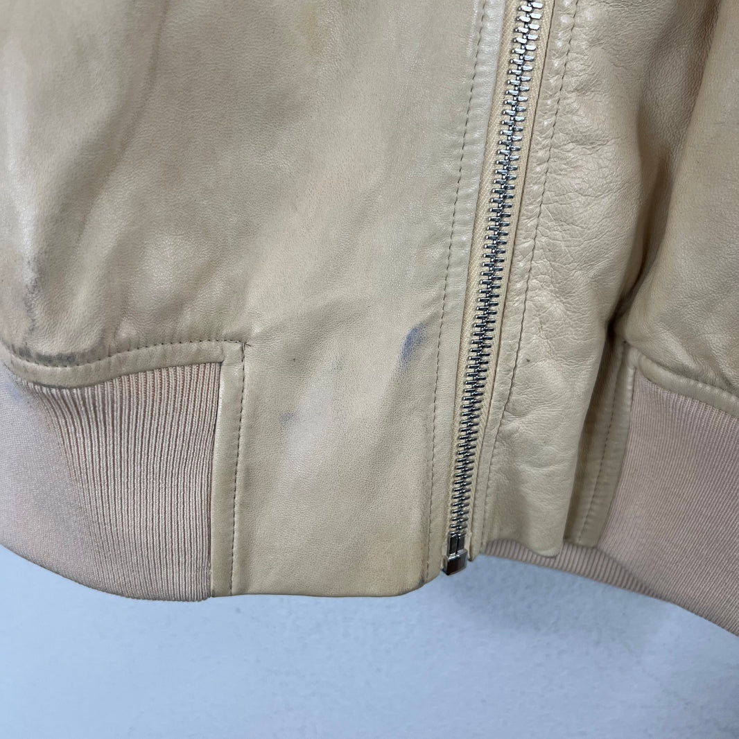 Rick Owens Cream Leather Bomber Jacket