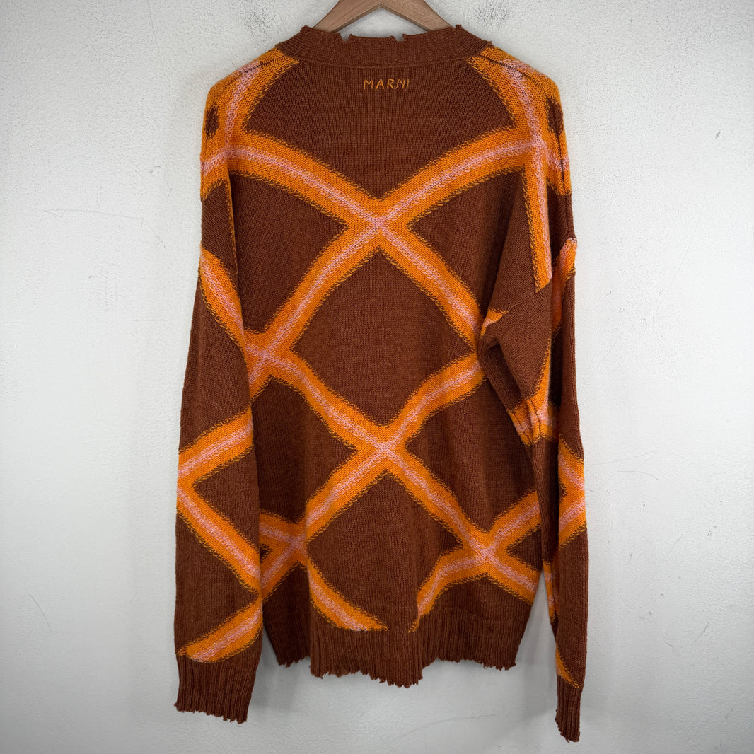 Marni Striped Distressed Knit Cardigan