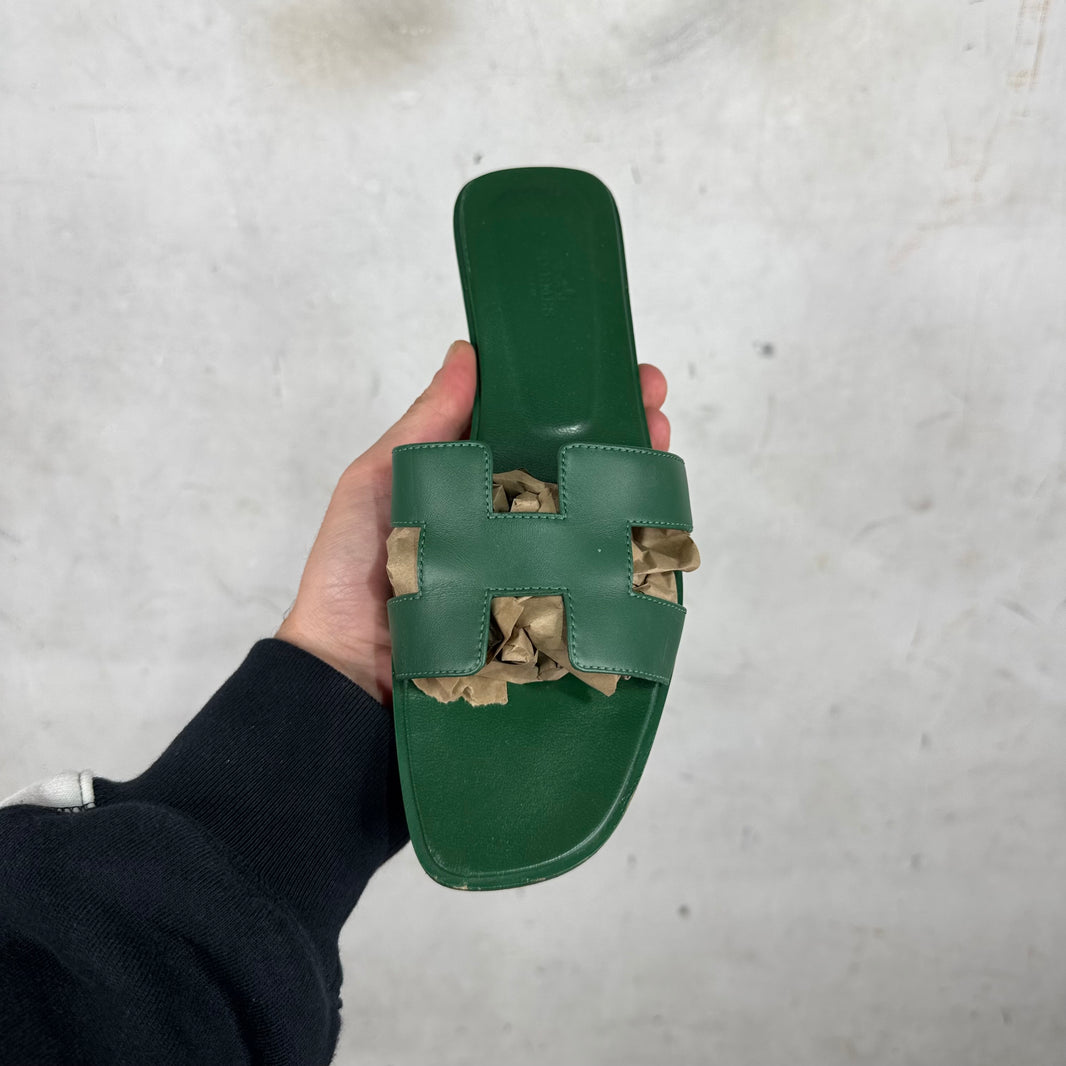 Hermes Green Oran Sandals