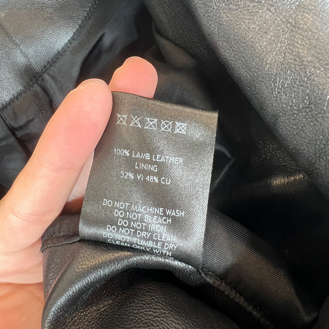 Ernest W. Baker Double Breasted Black Leather Trench Coat