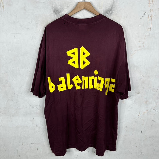 Balenciaga Burgundy Tape Logo T-Shirt
