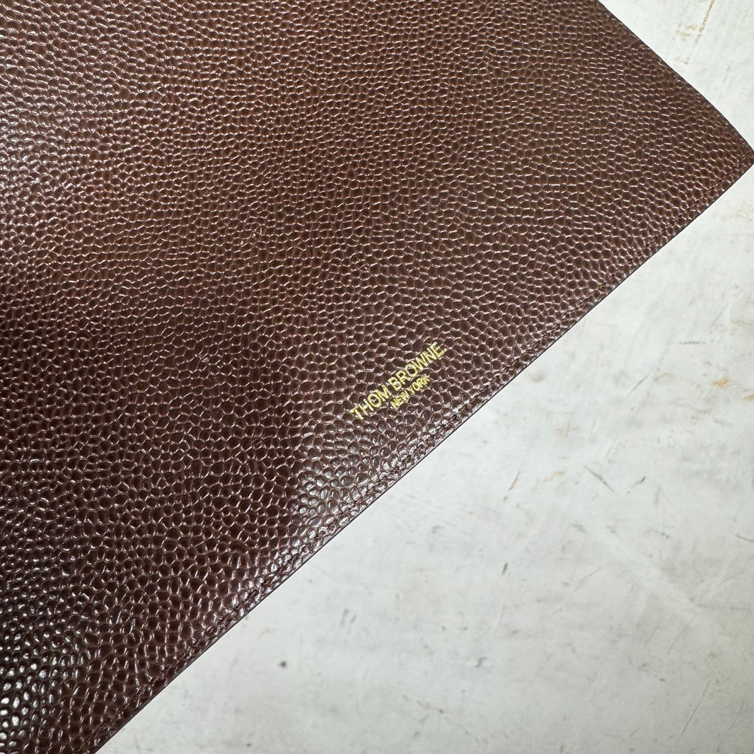 Thom Browne Brown Pebbled Leather Striped Pouch