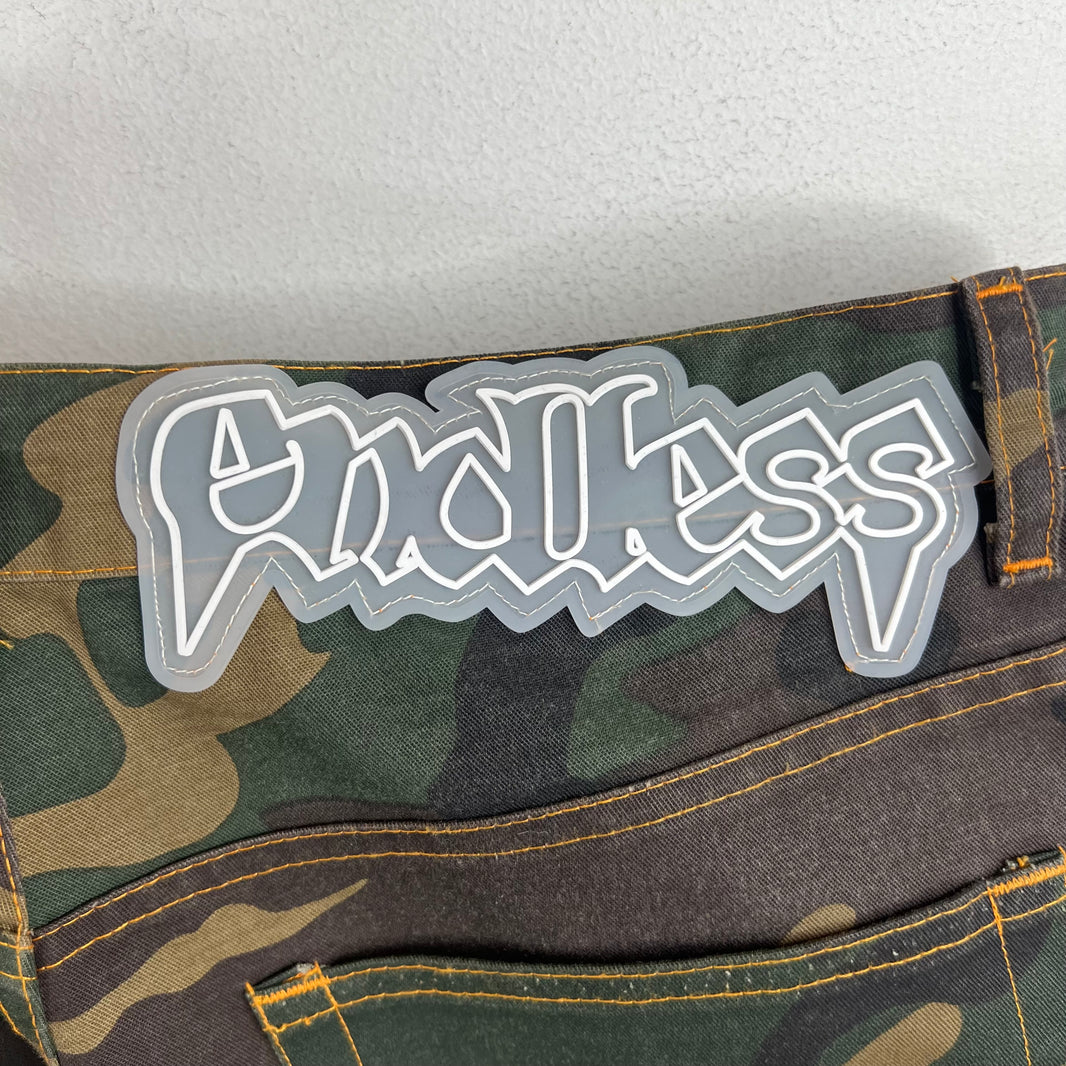Endless Denim Camo Spellout Trousers