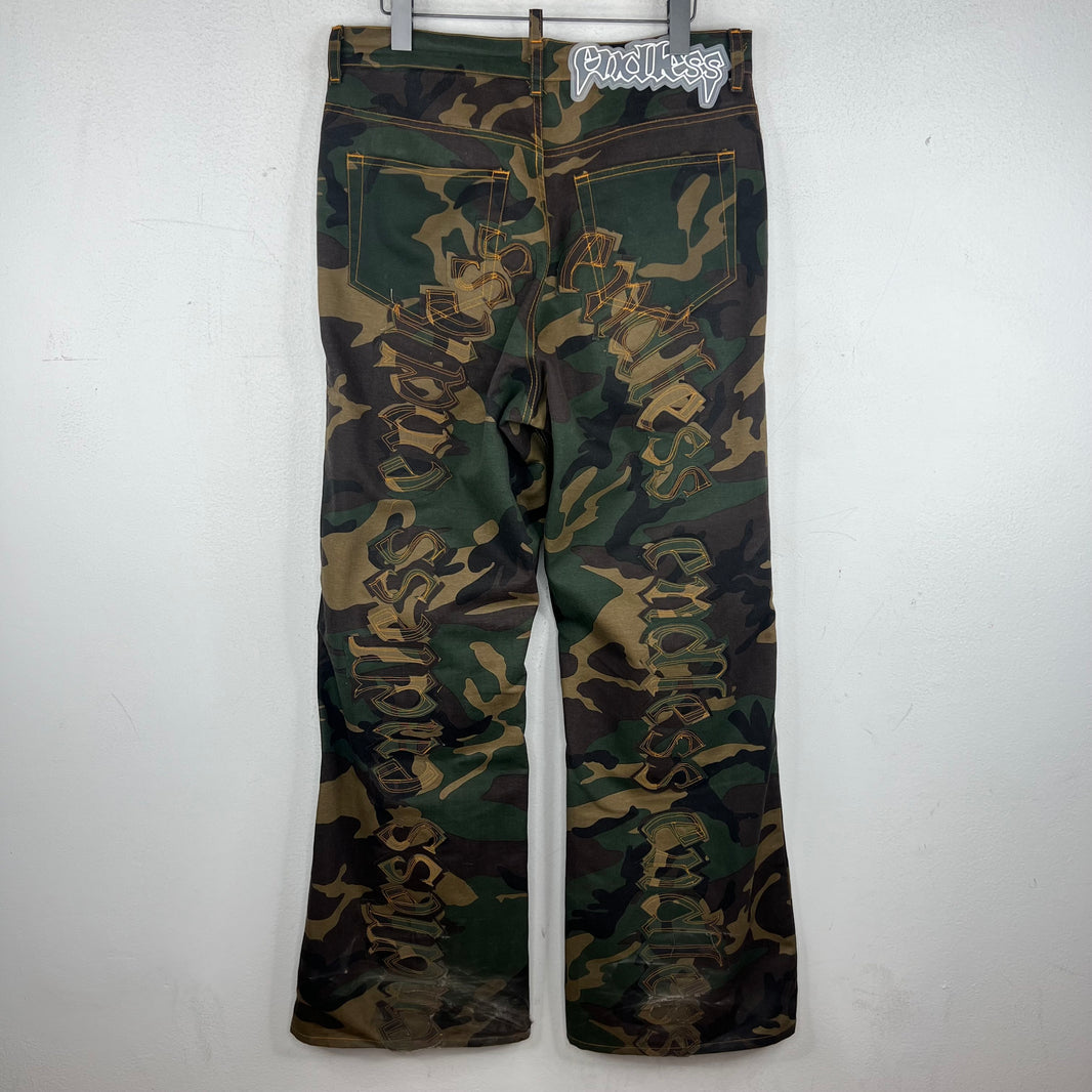 Endless Denim Camo Spellout Trousers