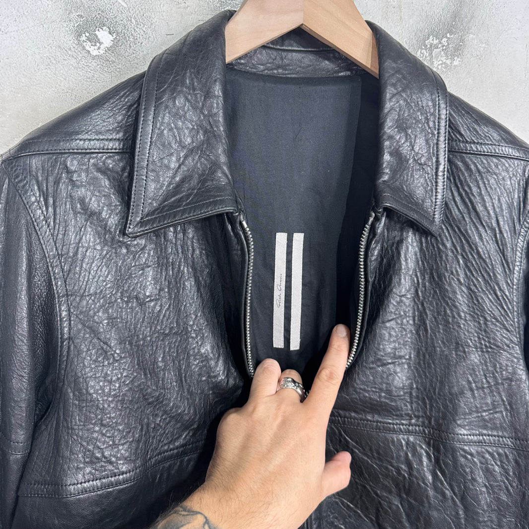 Rick Owens Temple Pebbled Leather Strapped Jacket