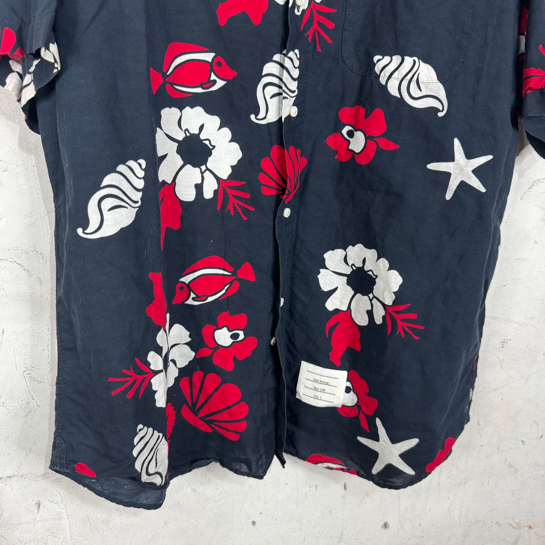 Thom Browne Navy Ocean Print Shirt