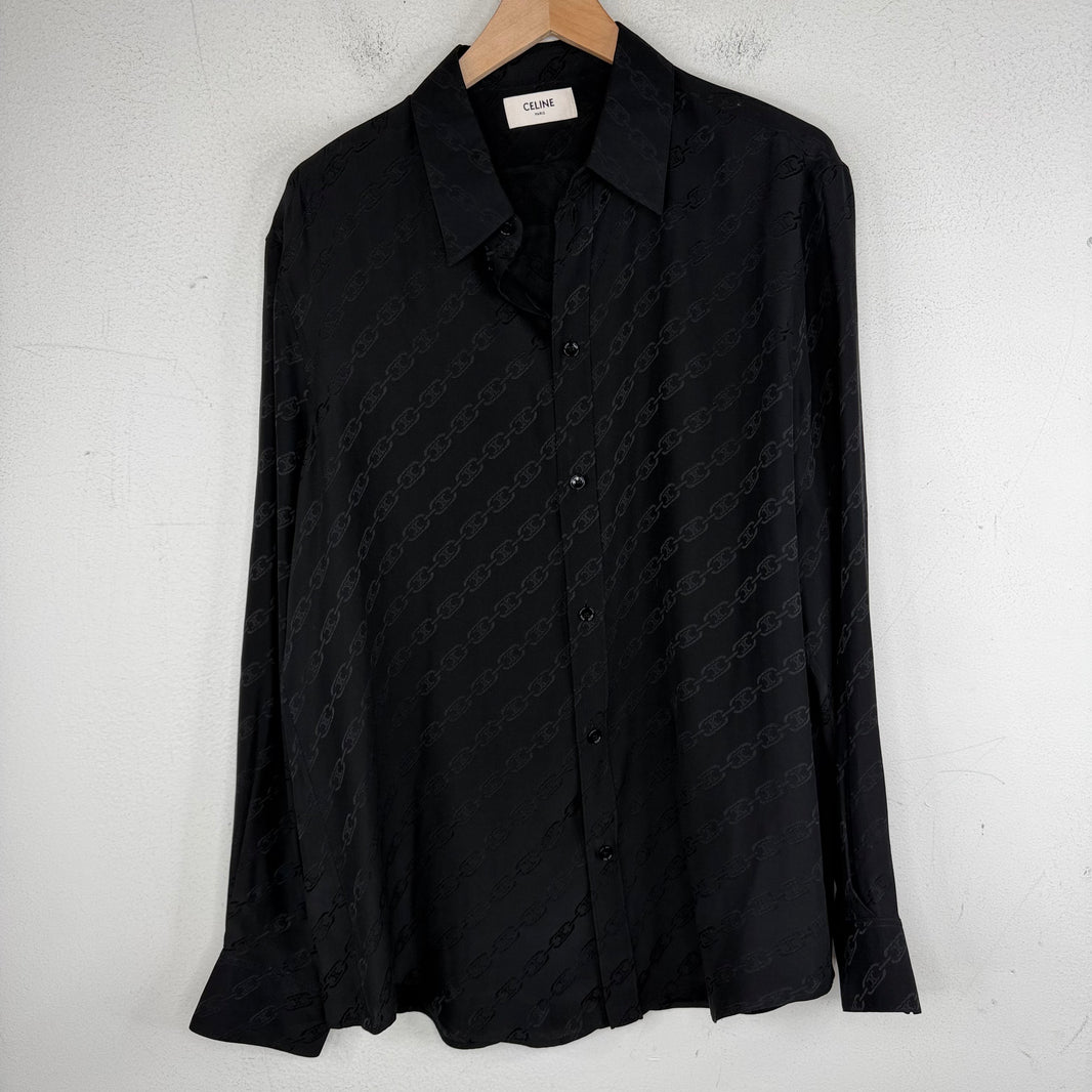 Celine Silk Embossed Chain Link Button Up LS Shirt