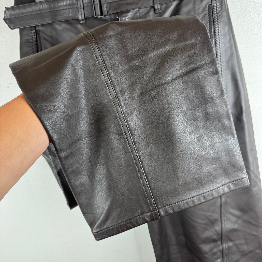 Lemaire Built In Belt Brown Leather Pants