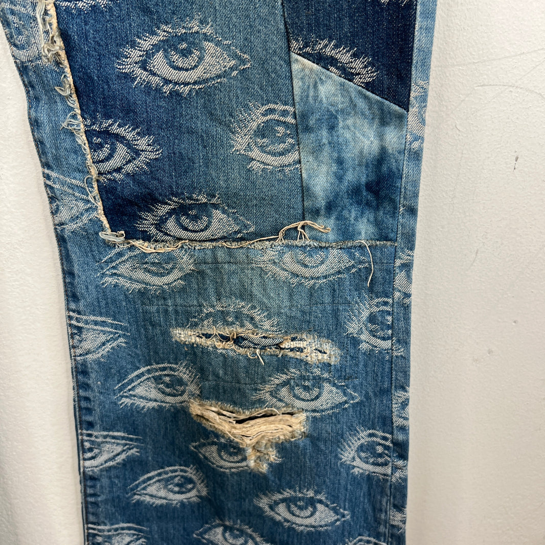Kapital Blue Distressed Speak Easy Flared Denim Jeans