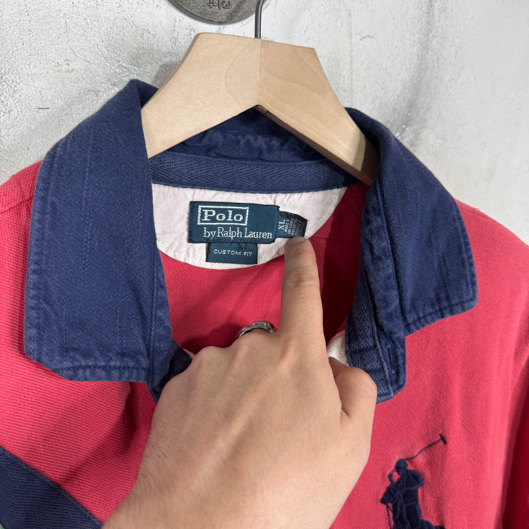 Ralph Lauren Faded Red Diagnal Navy Striped Big Pony Polo