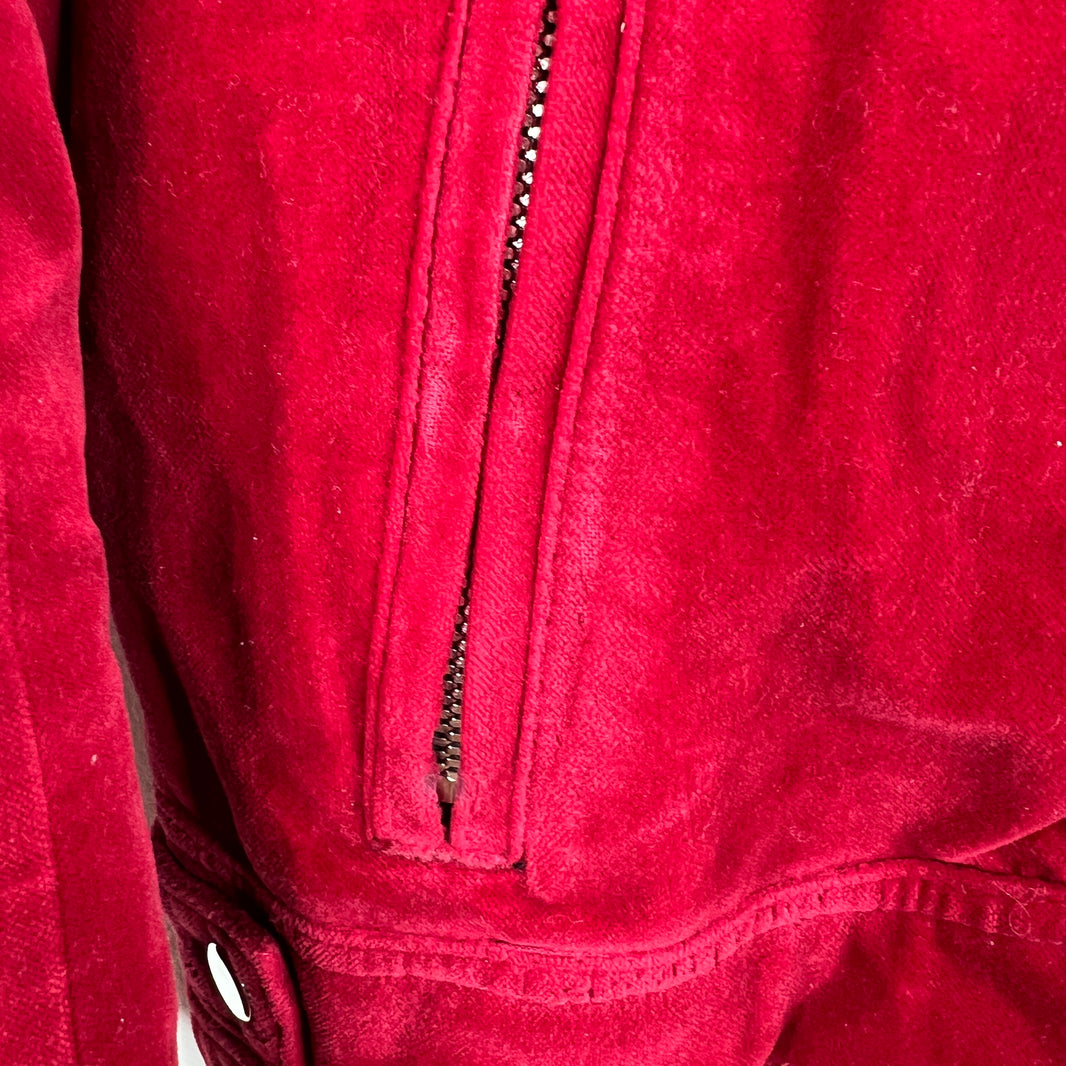 Balmain Red Velvet Crest Jacket