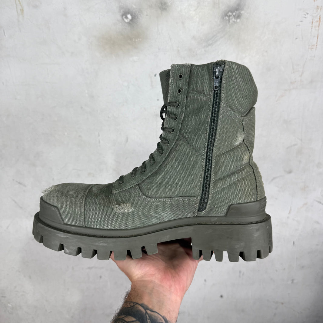 Balenciaga Khaki Distressed Strike Boots