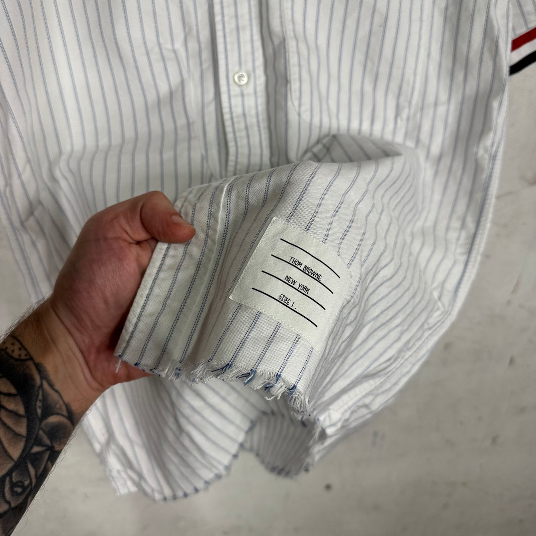 Thom Browne Striped Frayed Hem Sleeve Stripe Shirt