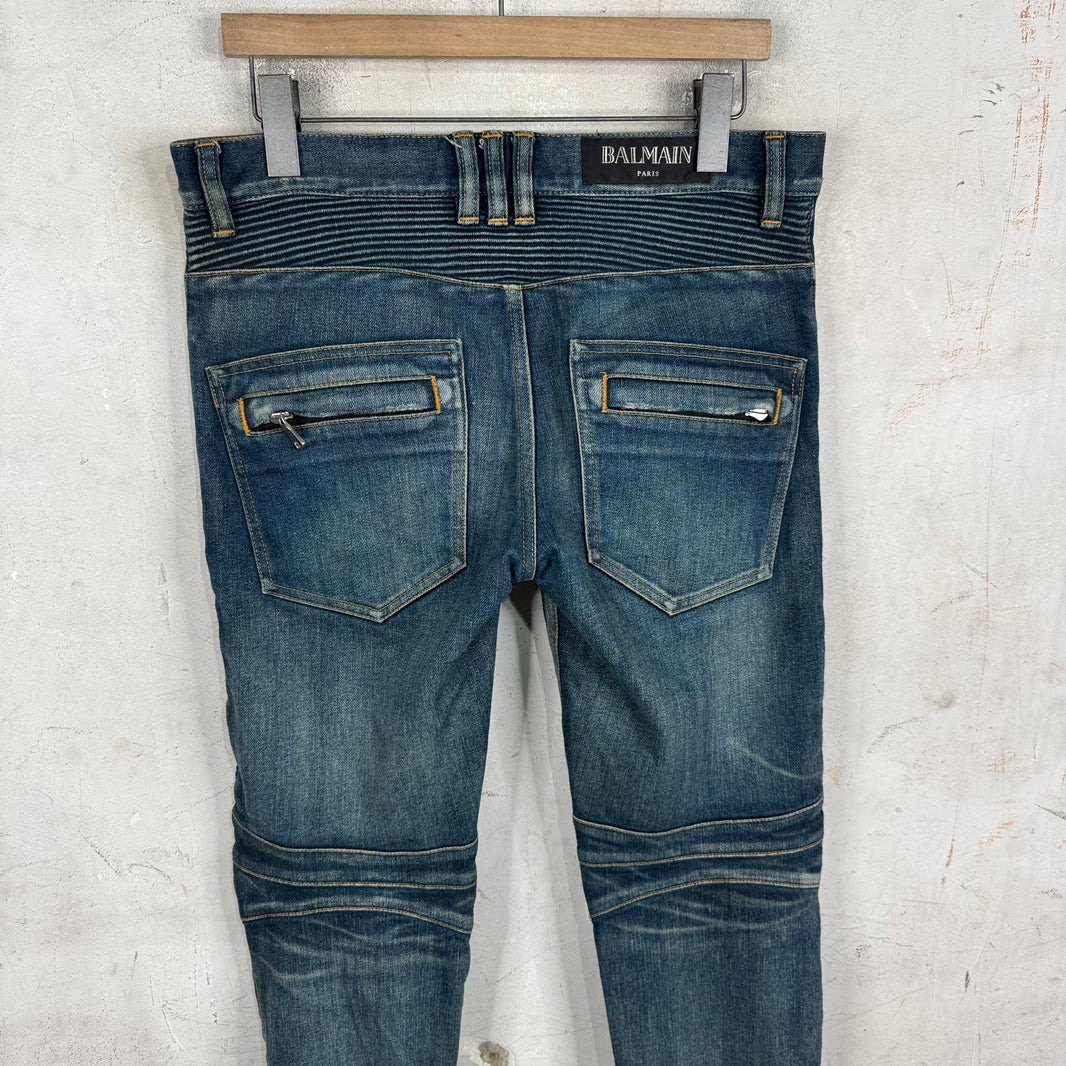 Balmain Medium Wash Biker Jeans