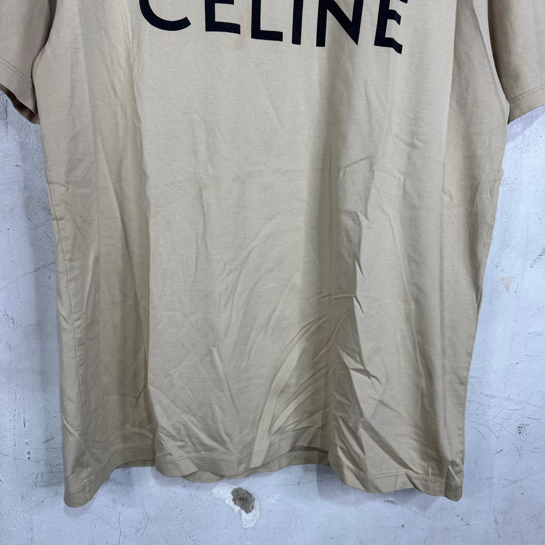 Celine Beige Logo T-Shirt