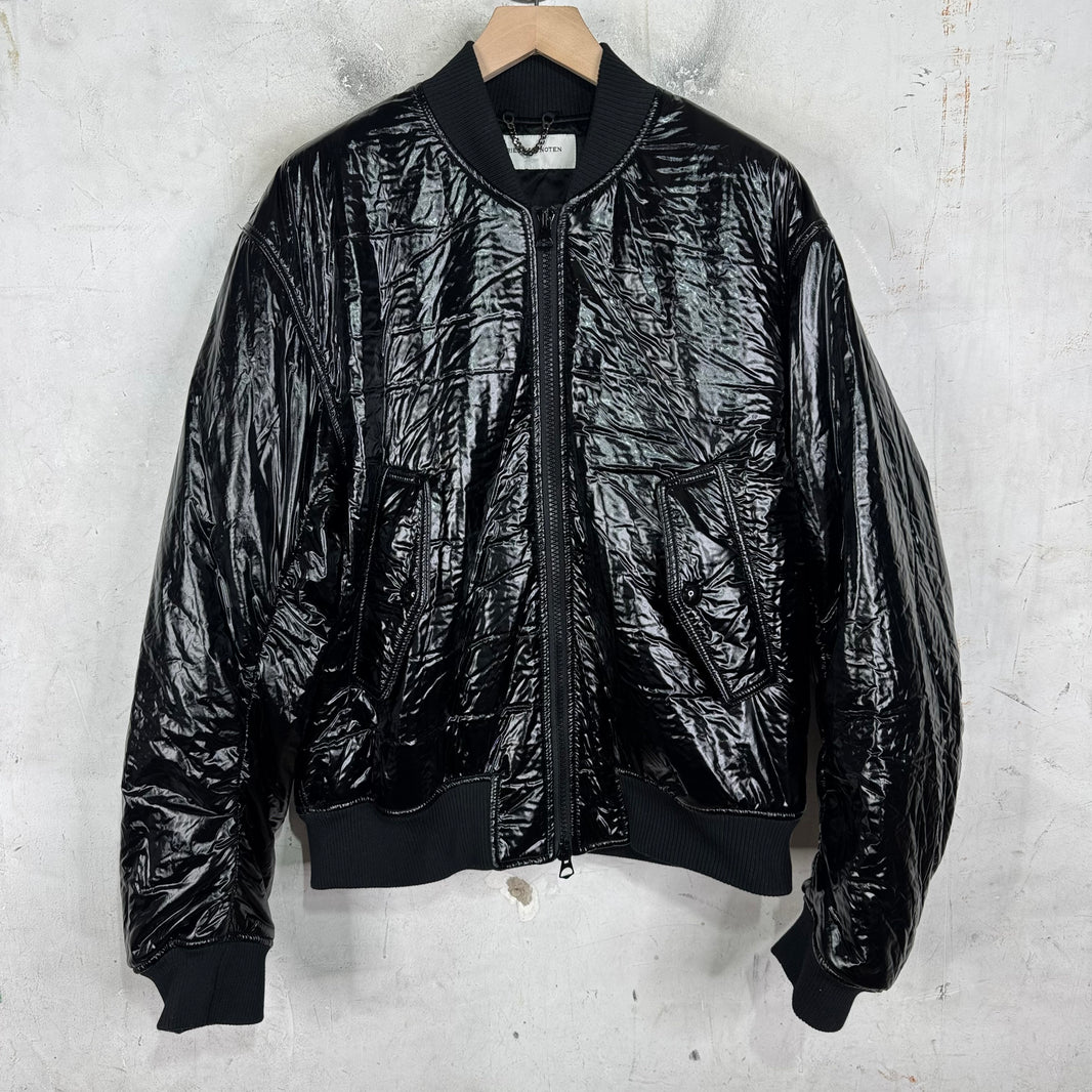 Dries Van Noten Black Glossy Back Zip Bomber