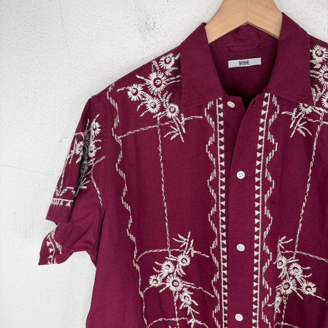 Bode Red Embroidered Flower S/S Shirt