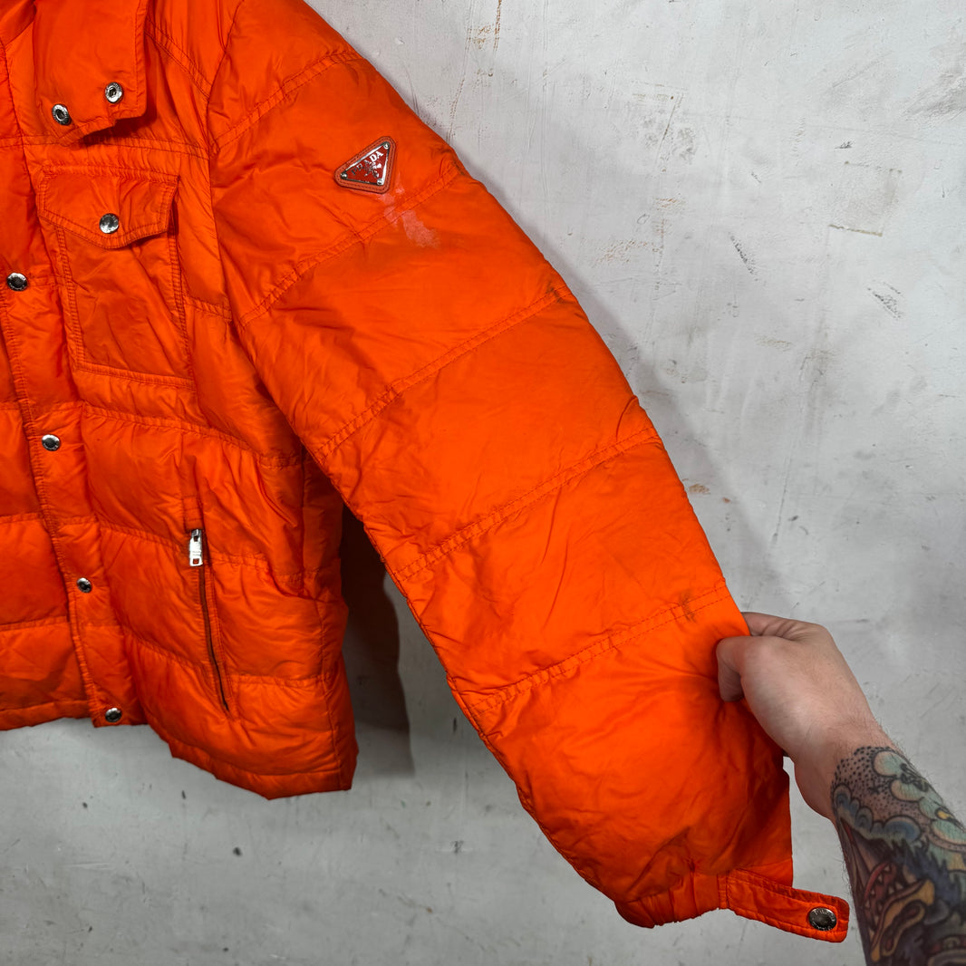 Prada Orange Plaqued Puffer Jacket