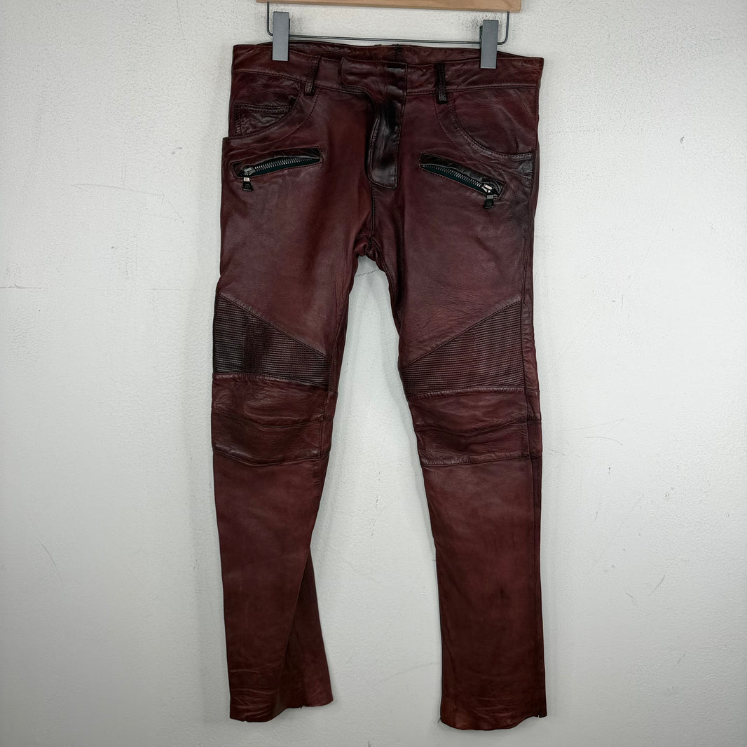 Balmain Rust Leather BIker Trousers
