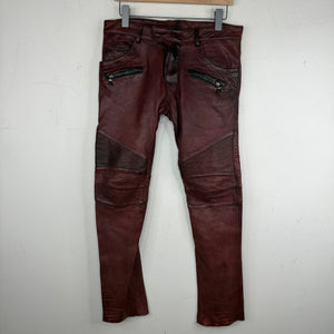 Balmain Rust Leather BIker Trousers