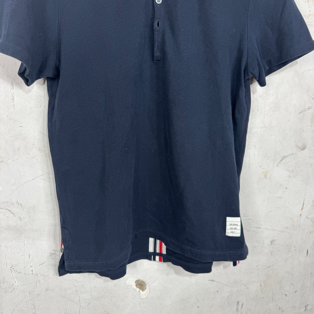 Thom Browne Navy Back Striped Polo
