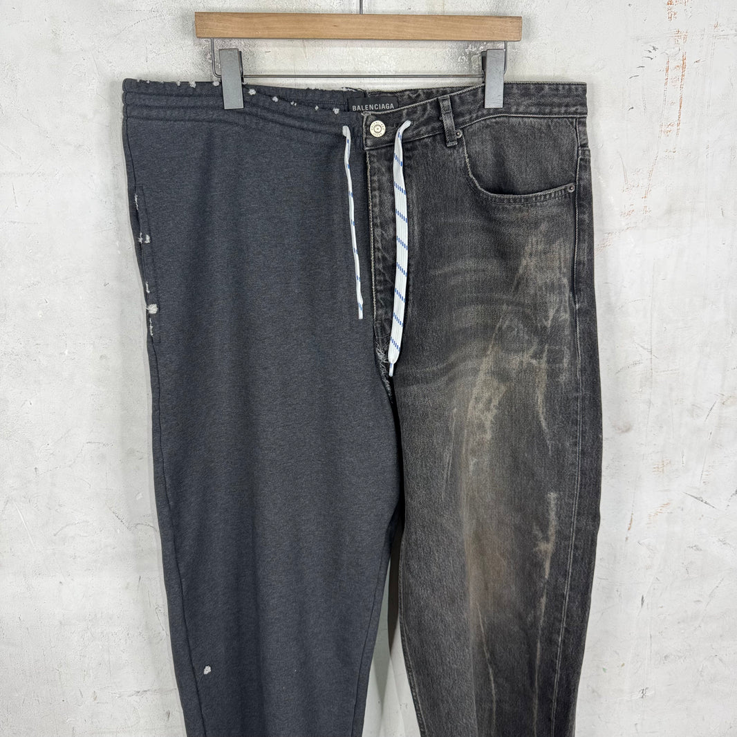 Balenciaga Hybrid Sweatpant/ Denim Drawstring Pants