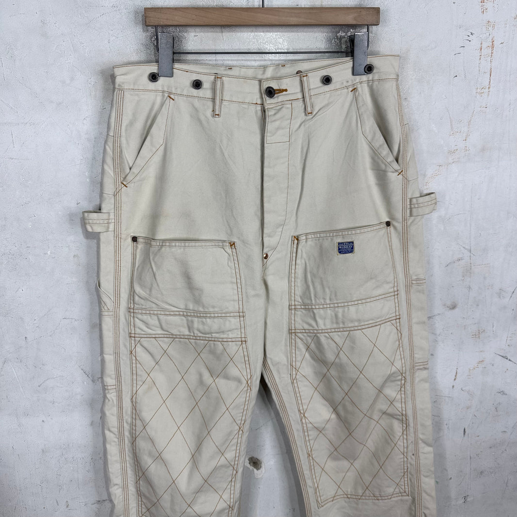 Kapital Beige Contrast Stitched Carpenter Pants