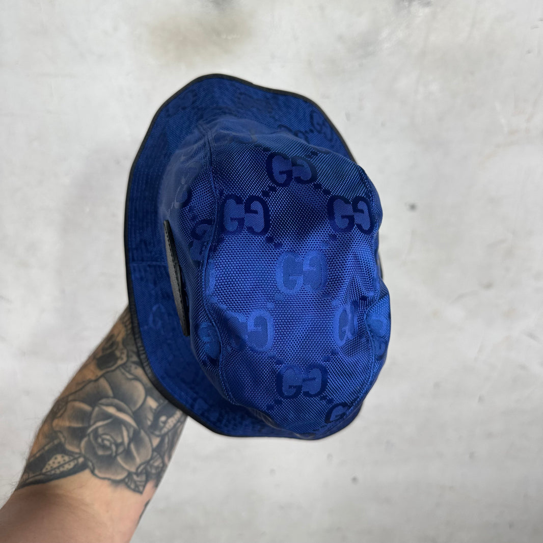 Gucci Blue Monogram Bucket Hat New