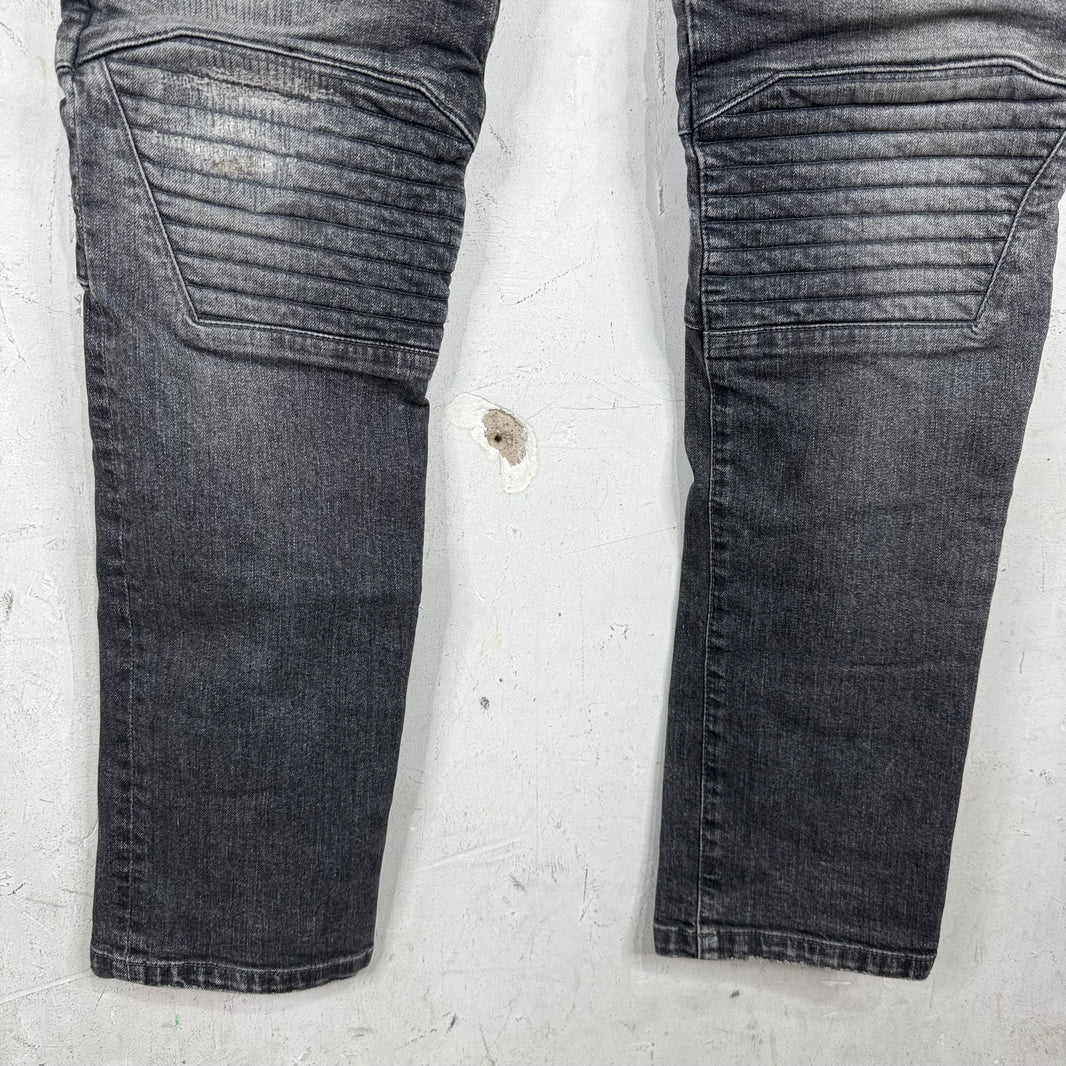 Balmain Charcoal Repaired Biker Jeans