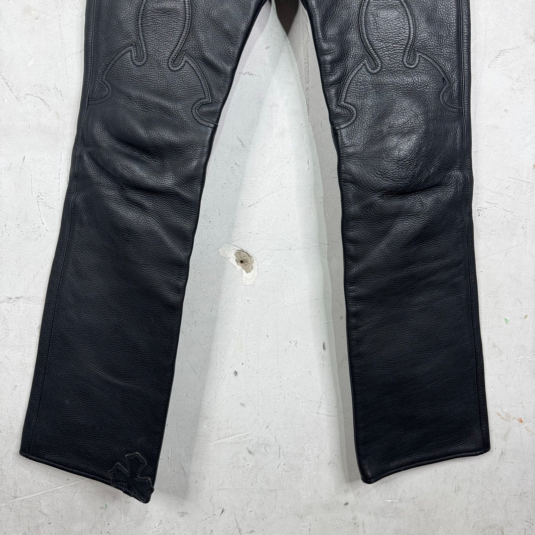 Chrome Hearts Heavy Leather Fleur Knee Pants