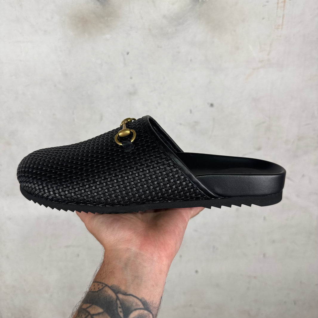 Gucci Woven Leather Horsebit Mules