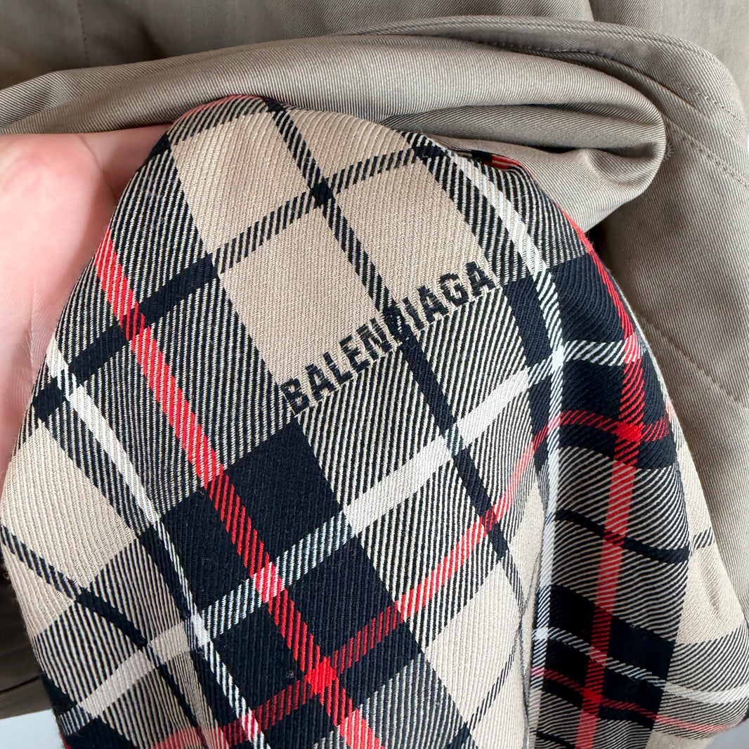 Balenciaga Garde Robe Tan Plaid Interior Trench Coat